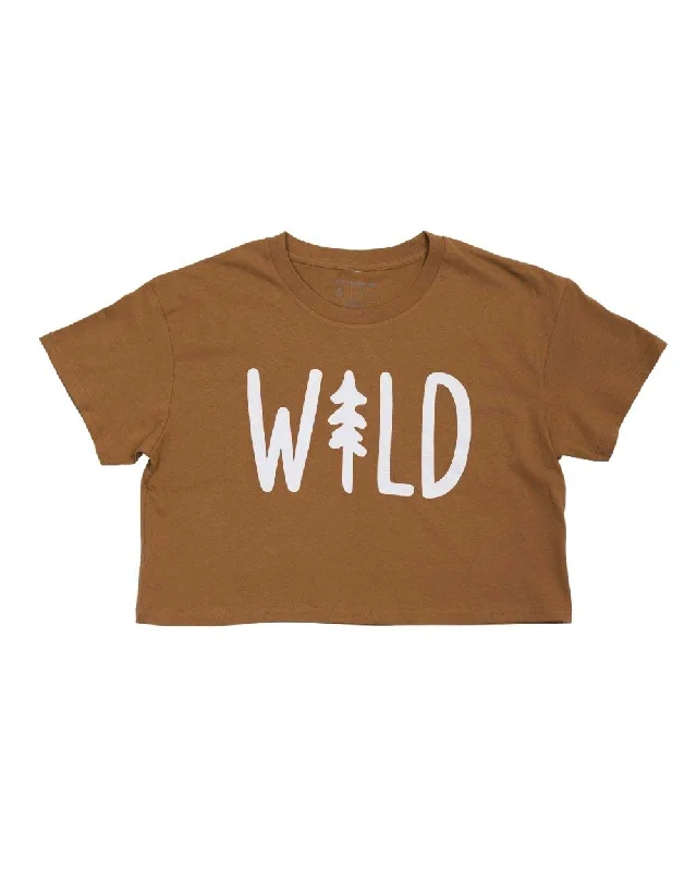 Wild Pine Women's Crop Tee | Camel Basic T-Shirt Crew Neck Short Sleeve