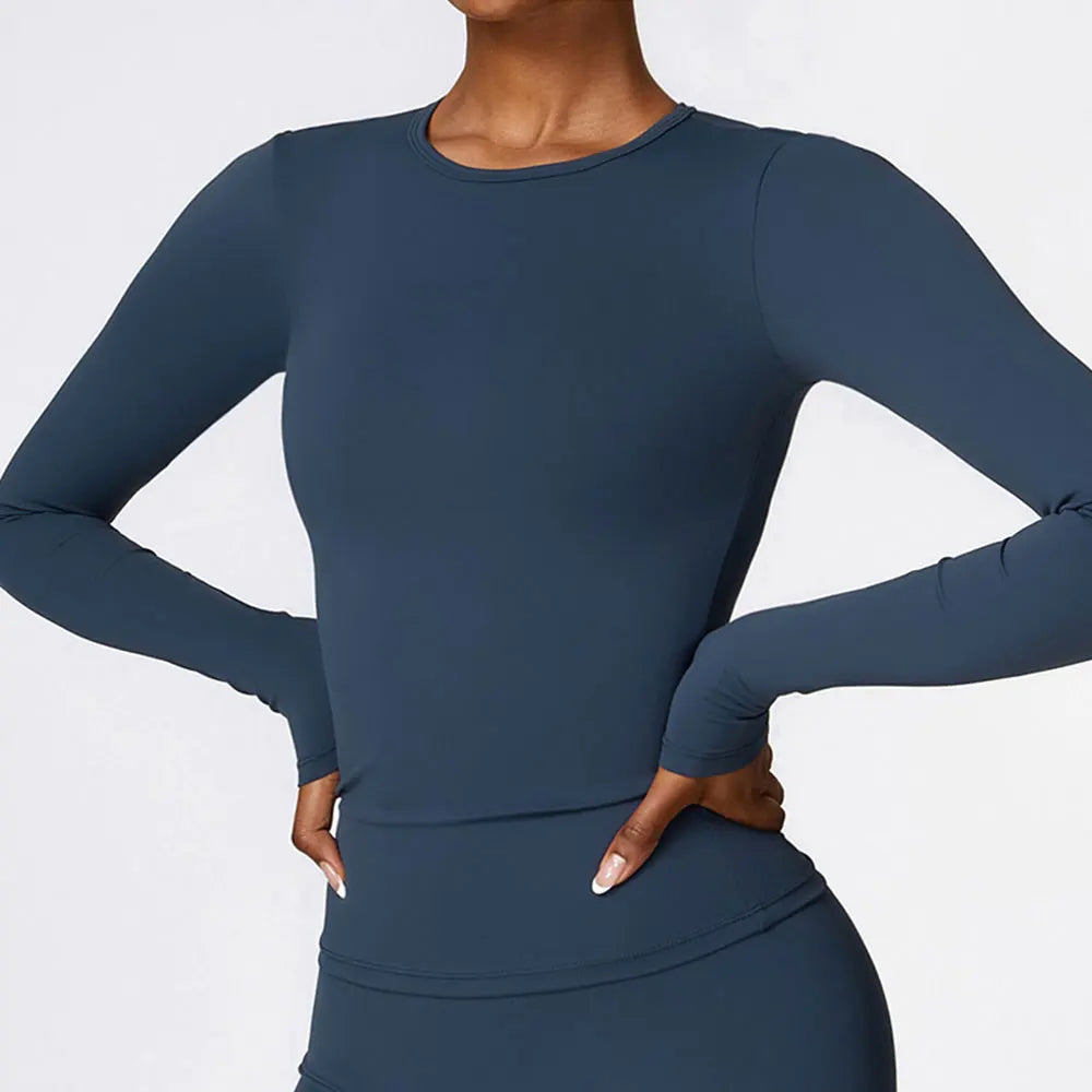 Women Yoga Long Sleeve T-Shirt Mesh Blend Leather Blend Suede Blend