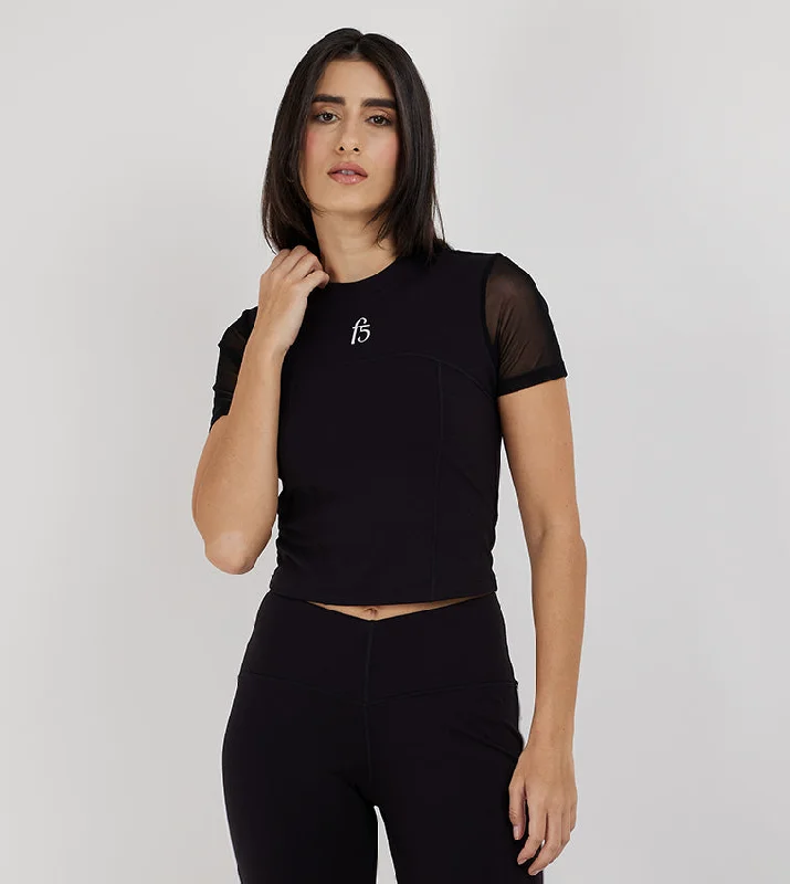 F5 CROPPED MESH SLEEVE T-SHIRT Elegant Classic Vintage