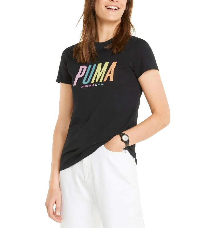 Women's Cotton Graphic-Logo T-Shirt Print Jacquard Patchwork