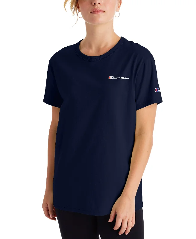 Women's Cotton Logo Boyfriend T-Shirt Notch Collar Peter Pan Collar Cowl Neck