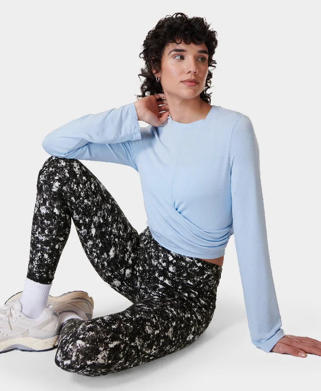 Wrap Front Long Sleeve Tee Sb9464 Breeze-Blue Thin T-Shirt Open Front Quick Dry