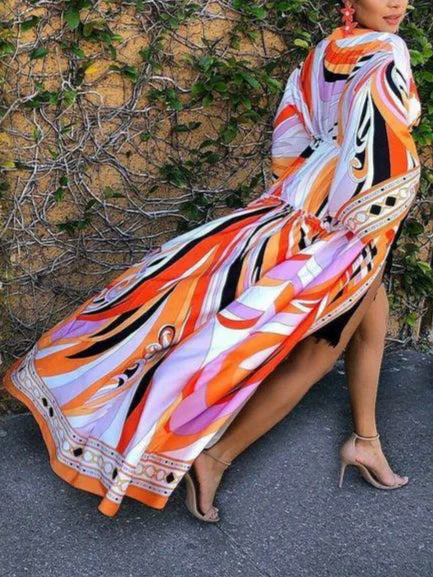 boho long sleeves maxi dress Printed bohemian dress Classic A-Line Maxi Dress