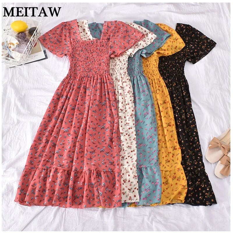 2023 Summer Floral Printed Women Dress Ladies Holiday Short Sleeve High Waist Ruffle Dress Female A Line Maxi Dress Classic Strapless Maxi Dress