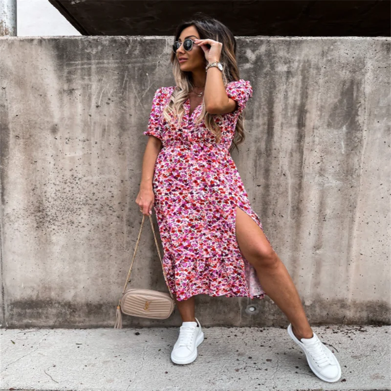 2023 Women Summer Floral V-Neck Print Elegant Dress Bohomian Casual Maxi Dress Trendy Floral Print Maxi Dress 2023 Women Summer Floral V-Neck Print Elegant Dress Bohomian Casual Maxi Dress Trendy Floral Print Maxi Dress