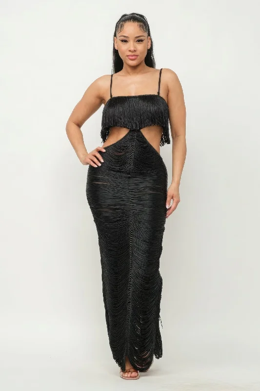 Lux Fringe Maxi Dress Fashionable Halter Neck Maxi Dress