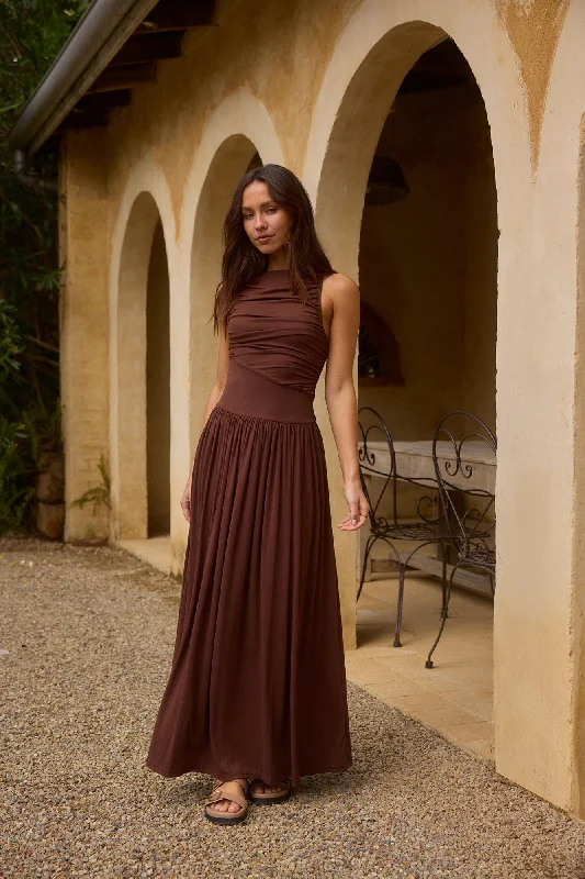 Aulani Robyne Maxi Dress Brown Trendy A-Line Maxi Dress