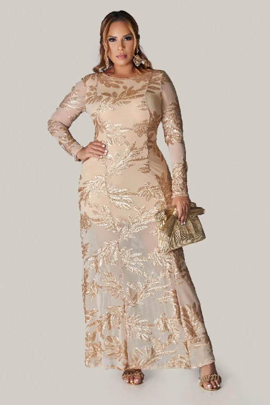 BELLAMY LONG SLEEVES SEQUINS MAXI DRESS Classic Solid Maxi Dress