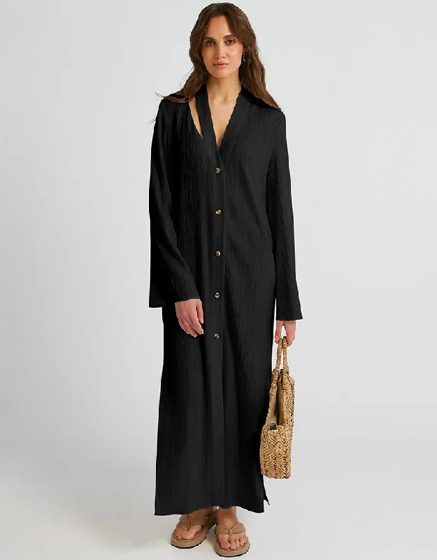 Black Heavy Designer Heavy Fancy Maxi Dress Comfortable Plunging Neckline Maxi Dress