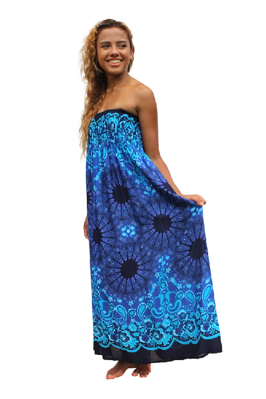 Blue Mandala Maxi Dress Trendy A-Line Maxi Dress
