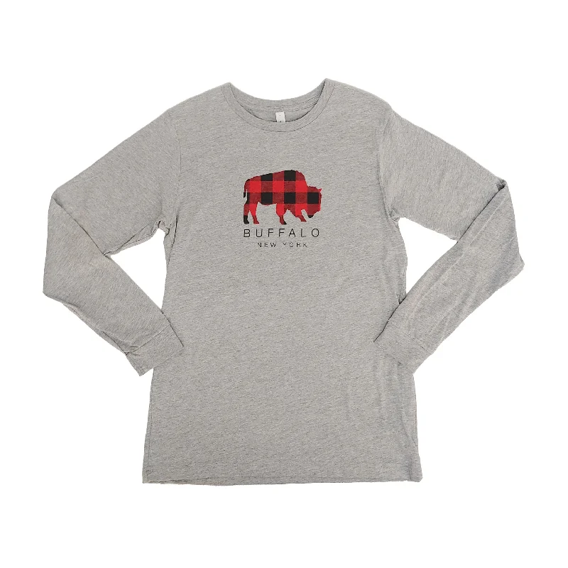 Buffalo Plaid Grey Long Sleeve Tee Faux Fur Fabric Real Fur Fabric Shearling Fabric