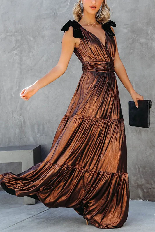 Charming Days Velvet Shoulder Tie Metallic Maxi Dress Stylish One-Shoulder Maxi Dress Charming Days Velvet Shoulder Tie Metallic Maxi Dress Stylish One-Shoulder Maxi Dress