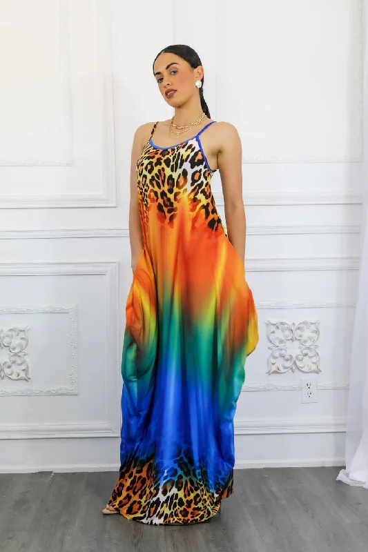 Cheetah Ombré Print Flow Maxi Dress with Side Pockets Elegant Velvet Maxi Dress