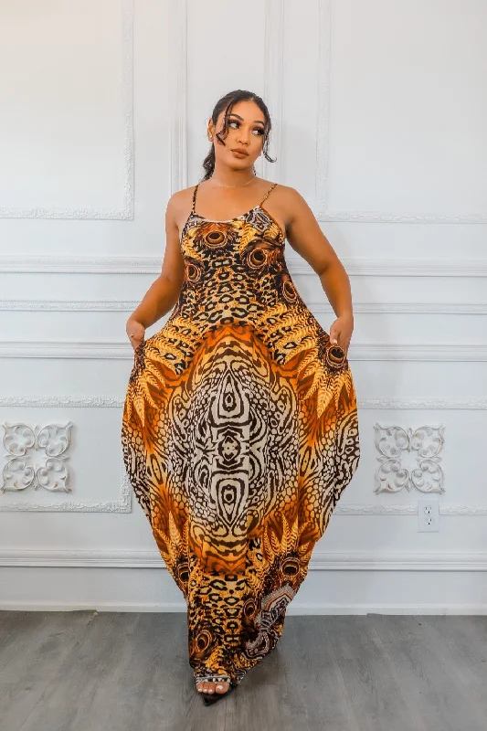 Circling Around Flow Multi Color Maxi Dress with Side Pockets Classic A-Line Maxi Dress