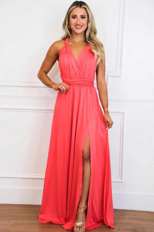 Classic Wrap Maxi Dress: Coral Classic Strapless Maxi Dress