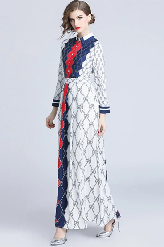 LONG SLEEVE SHIRT COLLAR MAXI DRESS Trendy Button Front Maxi Dress