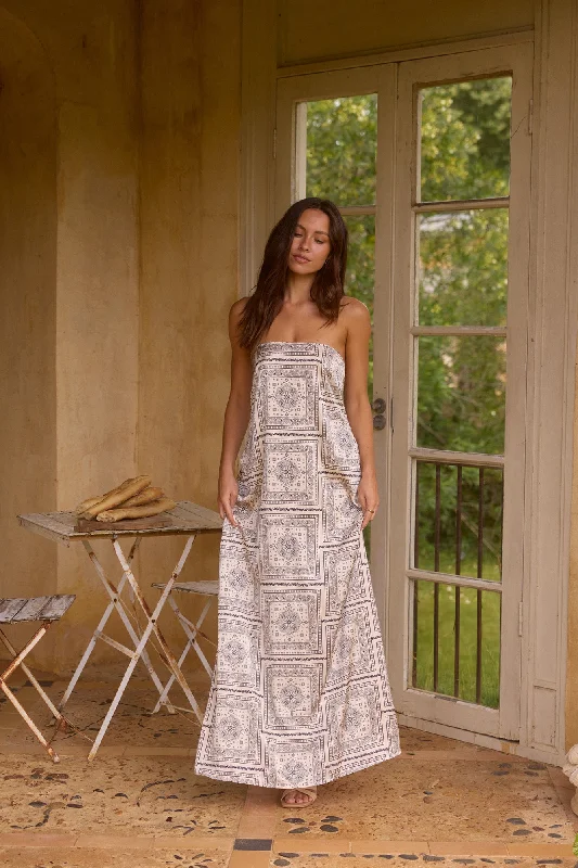 Exotic Nights Strapless Satin Maxi Dress Beige Classic A-Line Maxi Dress