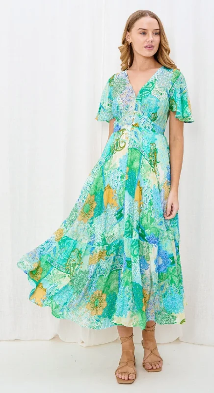 Felicity Turquoise, Green and Marigold Maxi Dress Cozy Longline Maxi Dress