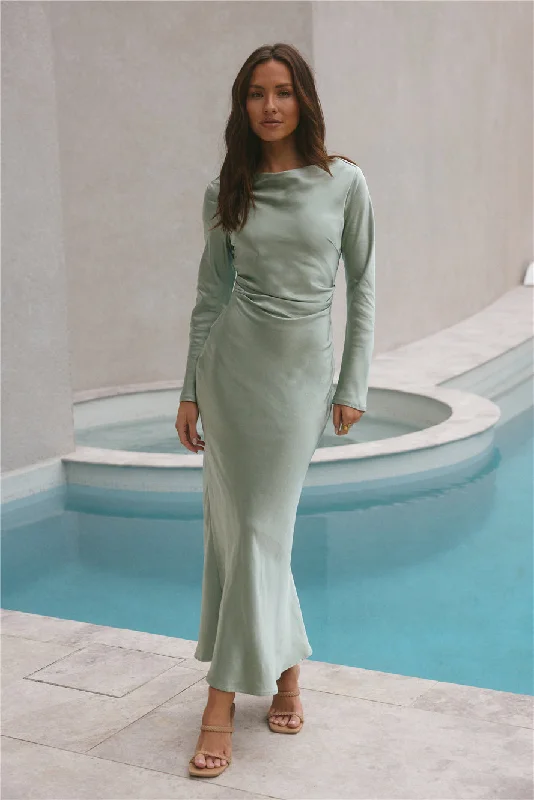 Forget Me Not Satin Maxi Dress Sage Comfortable Bohemian Maxi Dress