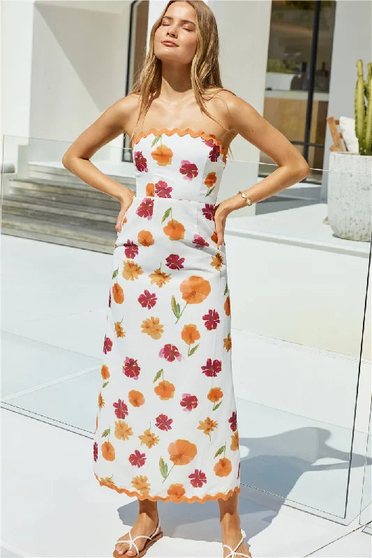Garden Girl Strapless Maxi Dress Orange Stylish Empire Waist Maxi Dress