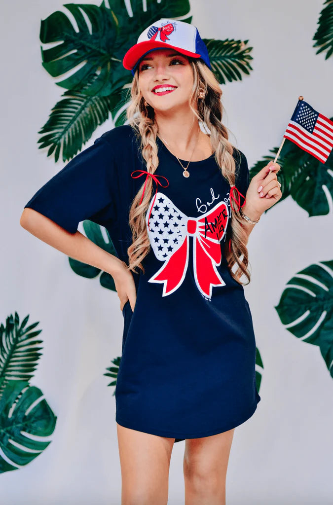 "God Bless America" T-Shirt Dress Cozy Warm Stylish