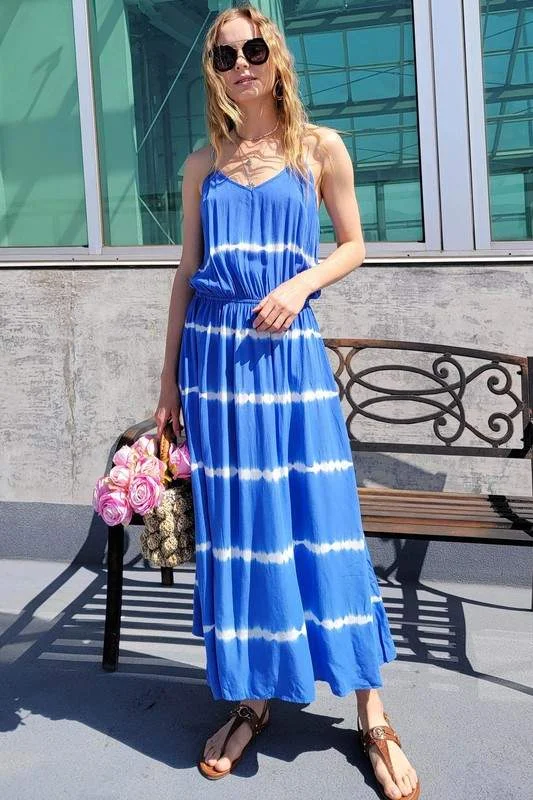 GRADIENT TIE DYE BEACH MAXI DRESS Comfortable Pleated Maxi Dress