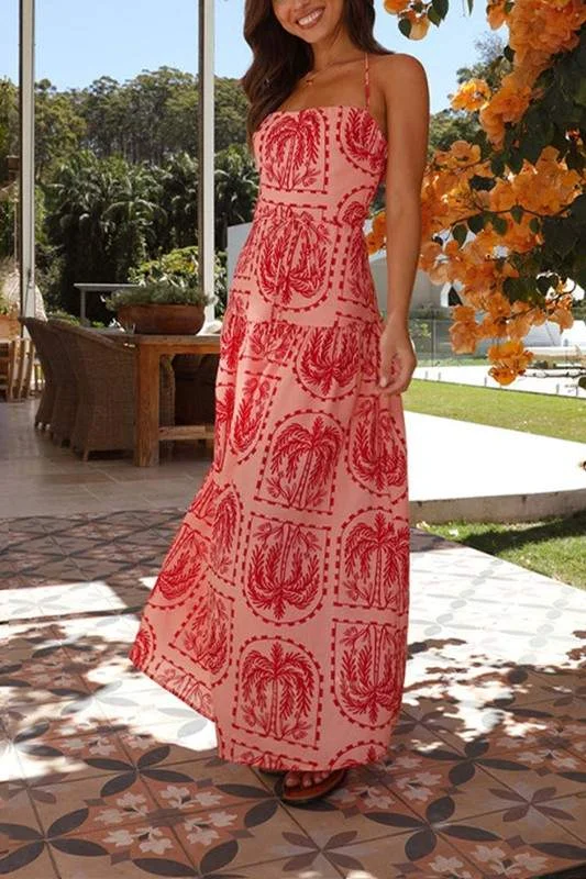 HALTERNECK PRINTED MAXI DRESS Cozy Knitted Maxi Dress