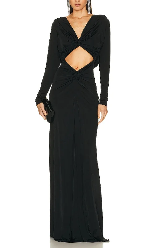 JERSEY CUT OUT MAXI DRESS IN BLACK Fashionable High-Low Maxi Dress