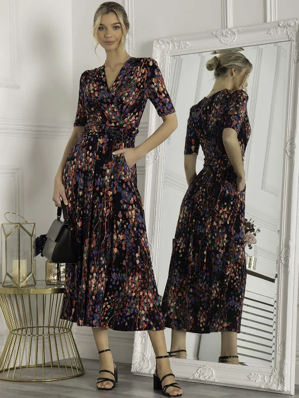 Jolie Moi Asuka Jersey Maxi Dress, Navy Multi Elegant Boho Maxi Dress