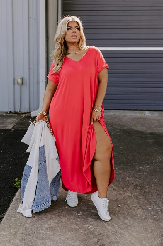 Just My Type T-Shirt Maxi In Red Curves Chenille Blend Fleece Blend Nylon Blend