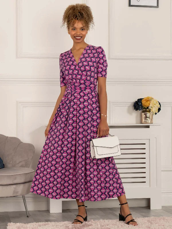 Katherine Half Sleeve Maxi Dress, Pink Multi Cozy Longline Maxi Dress