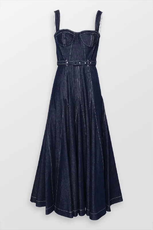 Keya Corsetted Denim Maxi Dress Trendy Maxi Dress with Straps