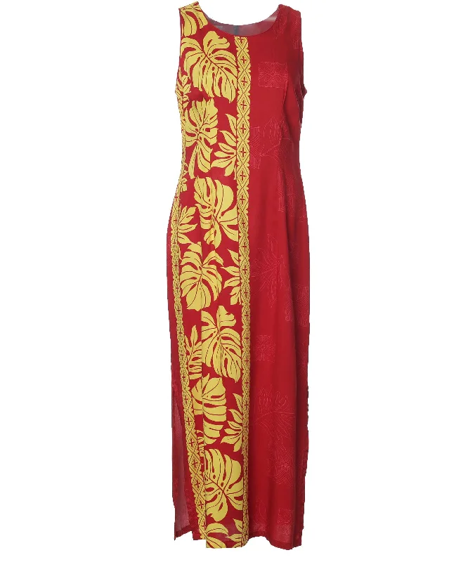 Long Maxi Dress Prince Kuhio Red-Gold Stylish Button-Up Maxi Dress
