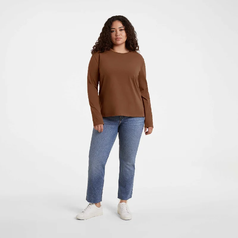 Vintage Cotton Long Sleeve Everyday T-Shirt | Chocolate Cashmere Blend Cotton Blend Poly Blend Vintage Cotton Long Sleeve Everyday T-Shirt | Chocolate Cashmere Blend Cotton Blend Poly Blend