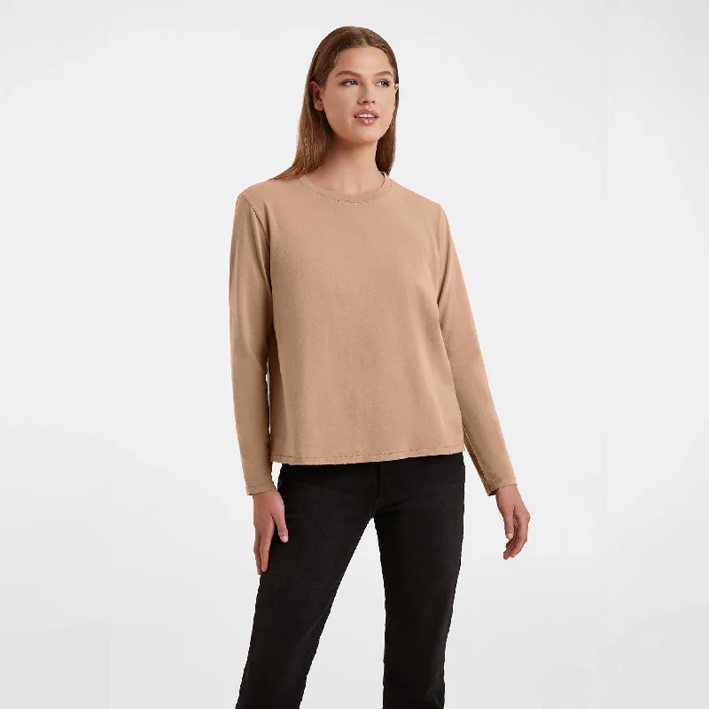 Vintage Cotton Long Sleeve Everyday T-Shirt | Cinnamon Sequined Glittery Shiny
