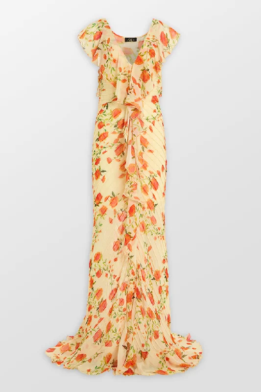 Macaroon Flutter Sleeve Ruffle Maxi Dress Fashionable Maxi Dress with Fringe
