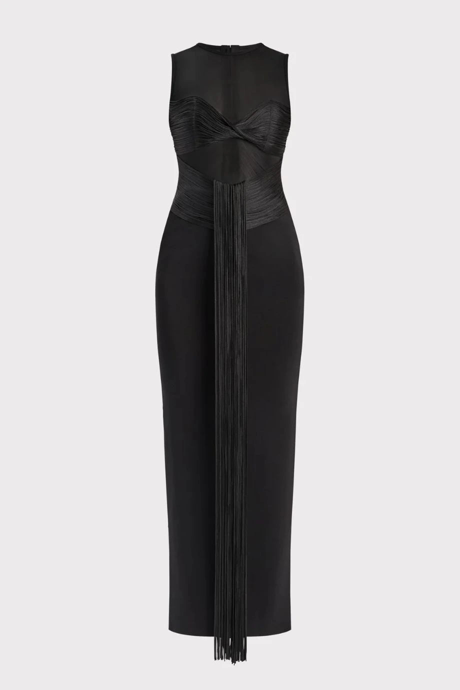 Nina Paneled Fringe Maxi Dress Elegant Pleated Maxi Dress
