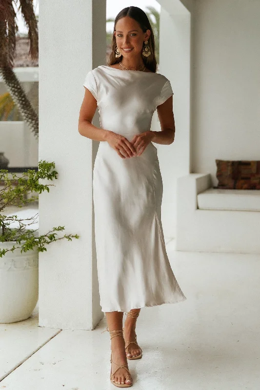 One Last Song Maxi Dress Champagne Chic Off-Shoulder Maxi Dress