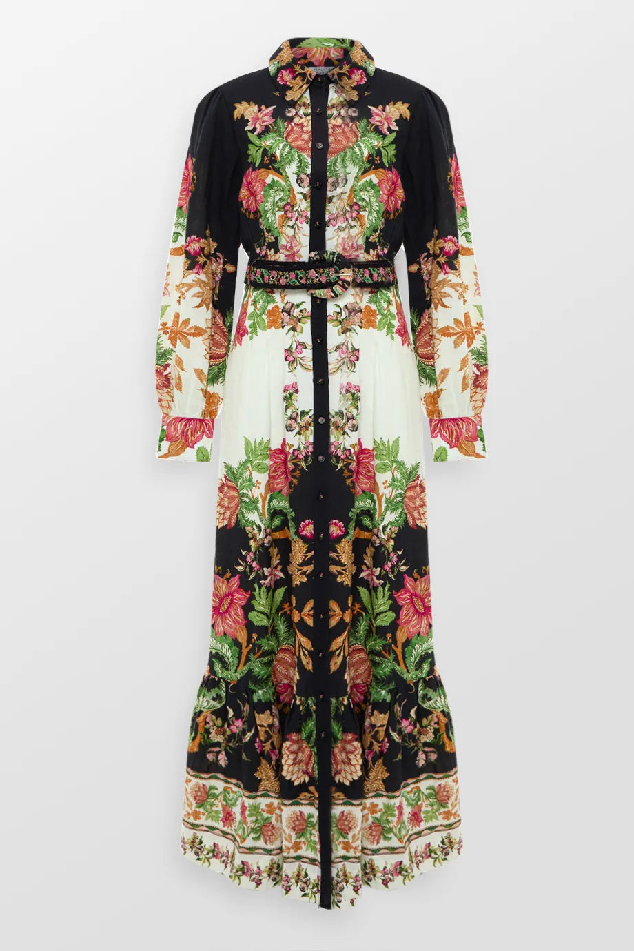 Pahi Flora Shirt Maxi Dress With Handcrafted Button And Belt Comfortable Maxi Dress with Belt