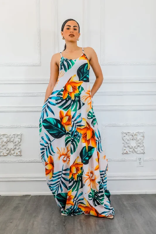 Paradise Island Flow Maxi Dress with Side Pockets Trendy Maxi Dress with Belt