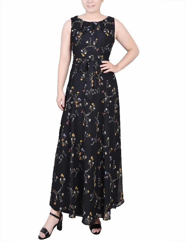 Petite Sleeveless Belted Chiffon Maxi Dress Trendy Off-Shoulder Ruffle Maxi Dress