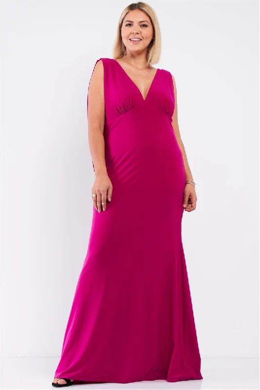 Plus Draped Back V-neck Sleeveless Maxi Dress Comfortable Maxi Dress with Belt