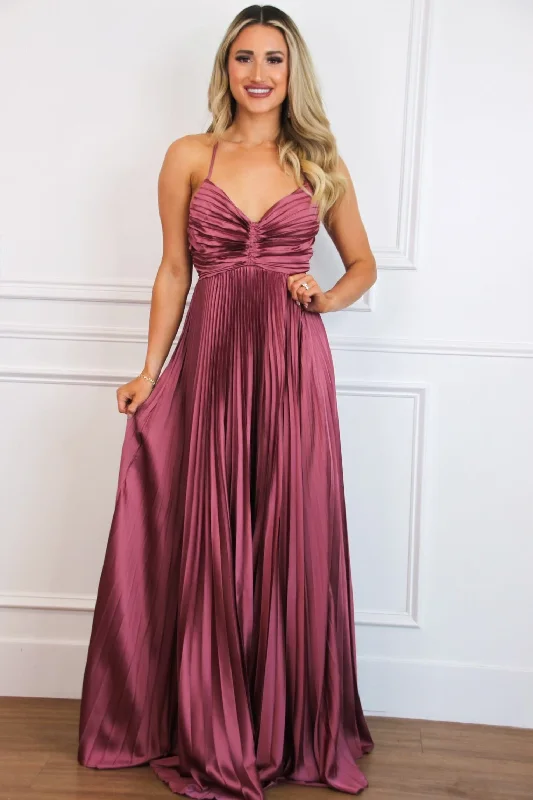 Pretty in Pleats Maxi Dress: Mauve Trendy A-Line Maxi Dress