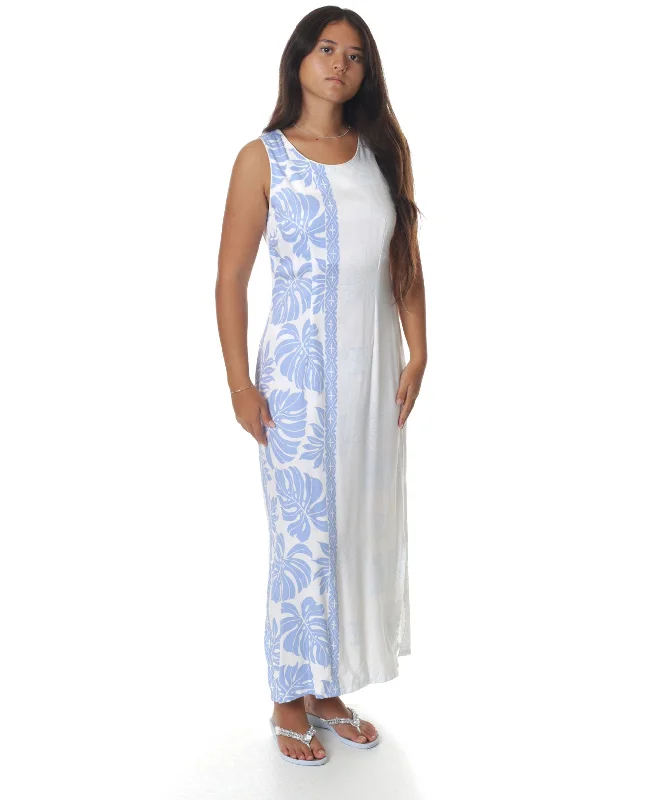 Prince Kuhio Long Maxi Dress White Blue Stylish Off-Shoulder Maxi Dress