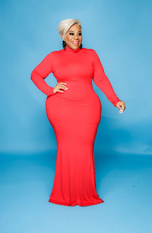 Red Lala Turtleneck Maxi Dress Classic Black Maxi Dress