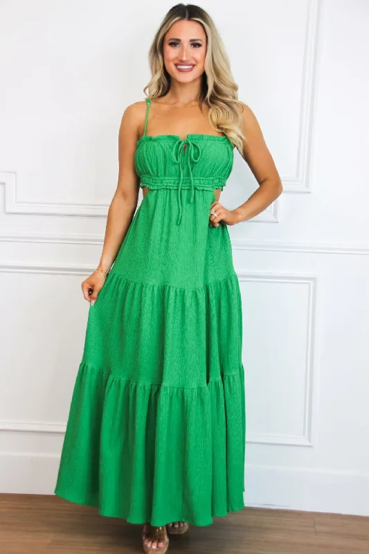 Santos Cutout Maxi Dress: Green Casual Maxi Dress with Pockets