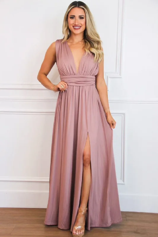Selma V Neck Maxi Dress: Blush Elegant Lace-Up Maxi Dress