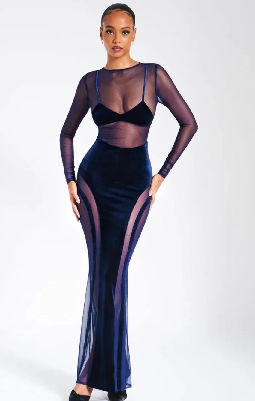 SHANNON NAVY VELVET MAXI DRESS Cozy Knitted Maxi Dress