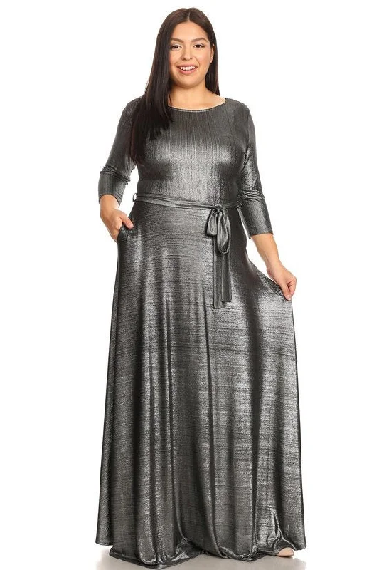 Silver Metallic Gabby Maxi Dress Cozy Maxi Dress with Slit