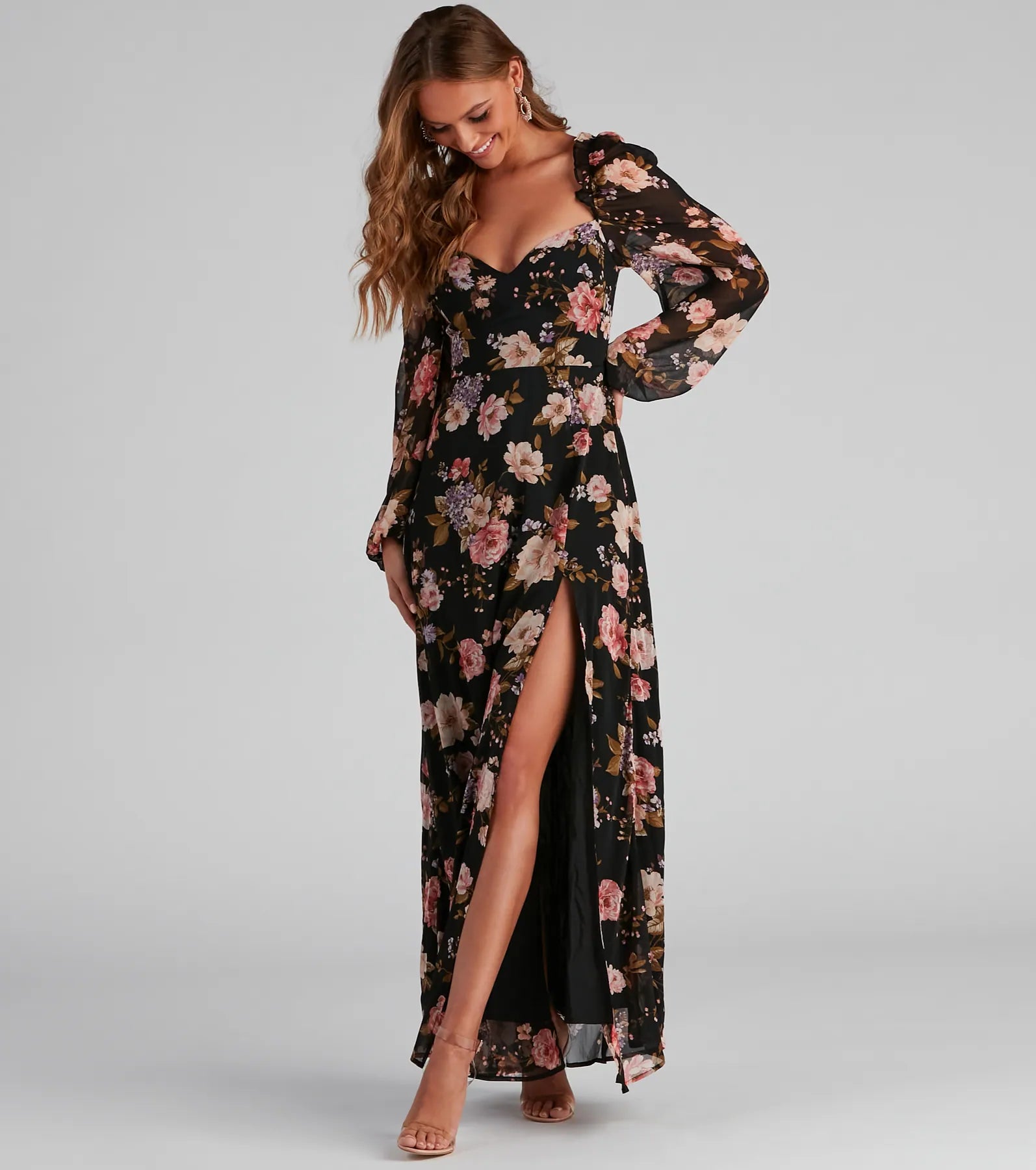 Swept Away Floral Chiffon Maxi Dress Comfortable Fitted Maxi Dress
